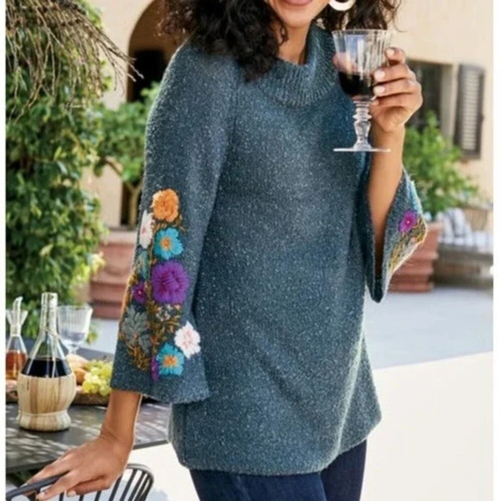 Soft Surroundings Carolina Embroidered Sweater 3/4 bell sleeve size S - Picture 1 of 12